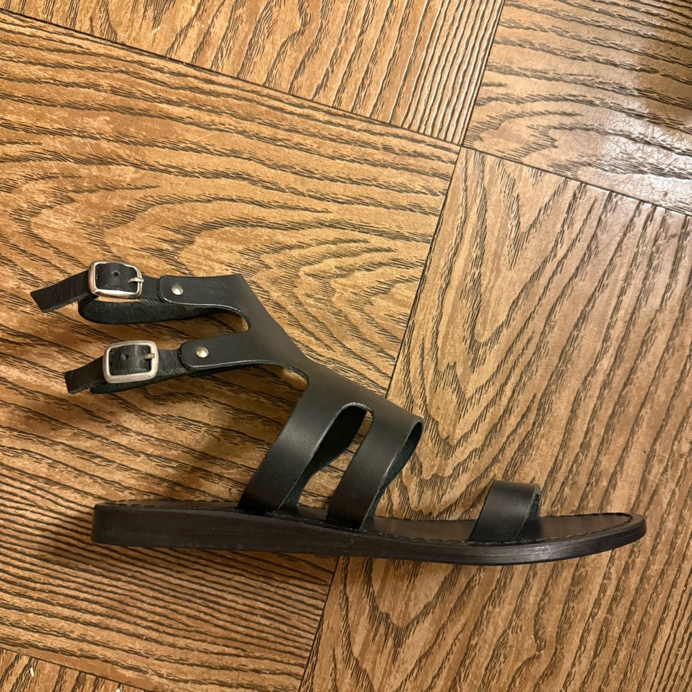 New Anthropologie Black Jessica Leather Sandals - Picture 2 of 9